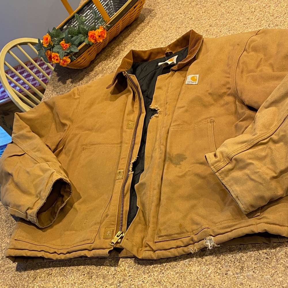 Vintage Carhartt J02? BRN Arctic Jacket With FLAWS Very Distressed Workwear 48?